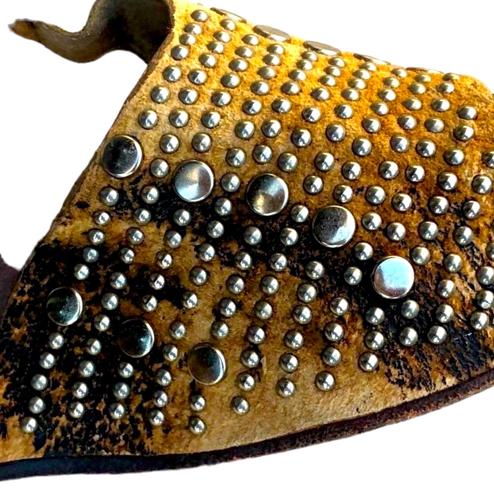 Calleen Cordero Brown and Tan Tie Dye Leather  Studded Platforms - Picture 9 of 14